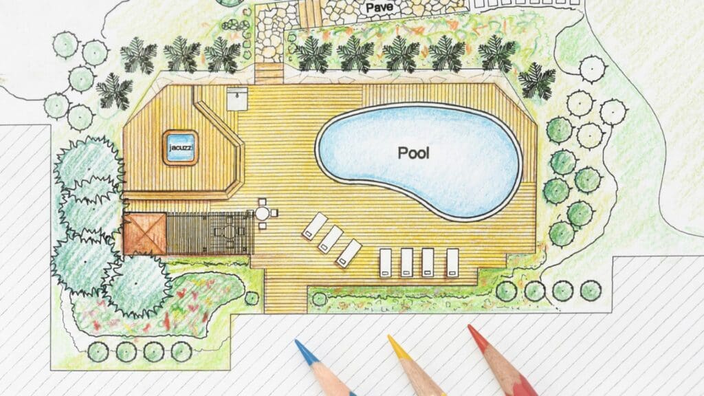 What are my landscaping options around my swimming pool?