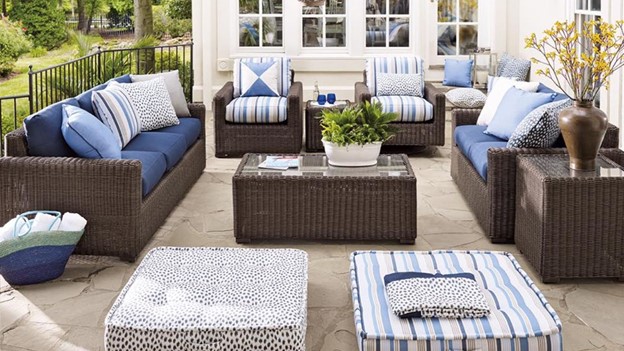 Enhance your outdoor living space with patio furniture, such as this furniture set from Energy Center-Manhattan Pool.